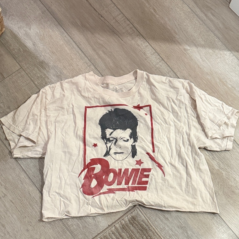 David Bowie Graphic Crop Tee - White & Red Screenprint band tee